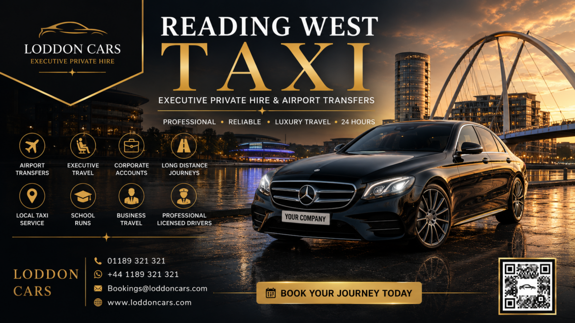 Executive Mercedes taxi providing Reading West Taxi service outside Reading West Railway Station.