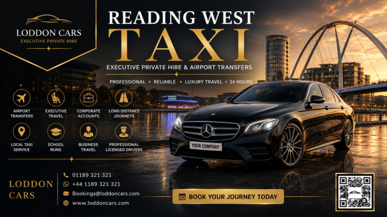Executive Mercedes taxi providing Reading West Taxi service outside Reading West Railway Station.
