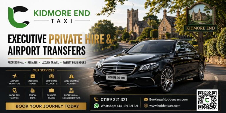 Loddon Cars executive vehicle travelling through Kidmore End countryside