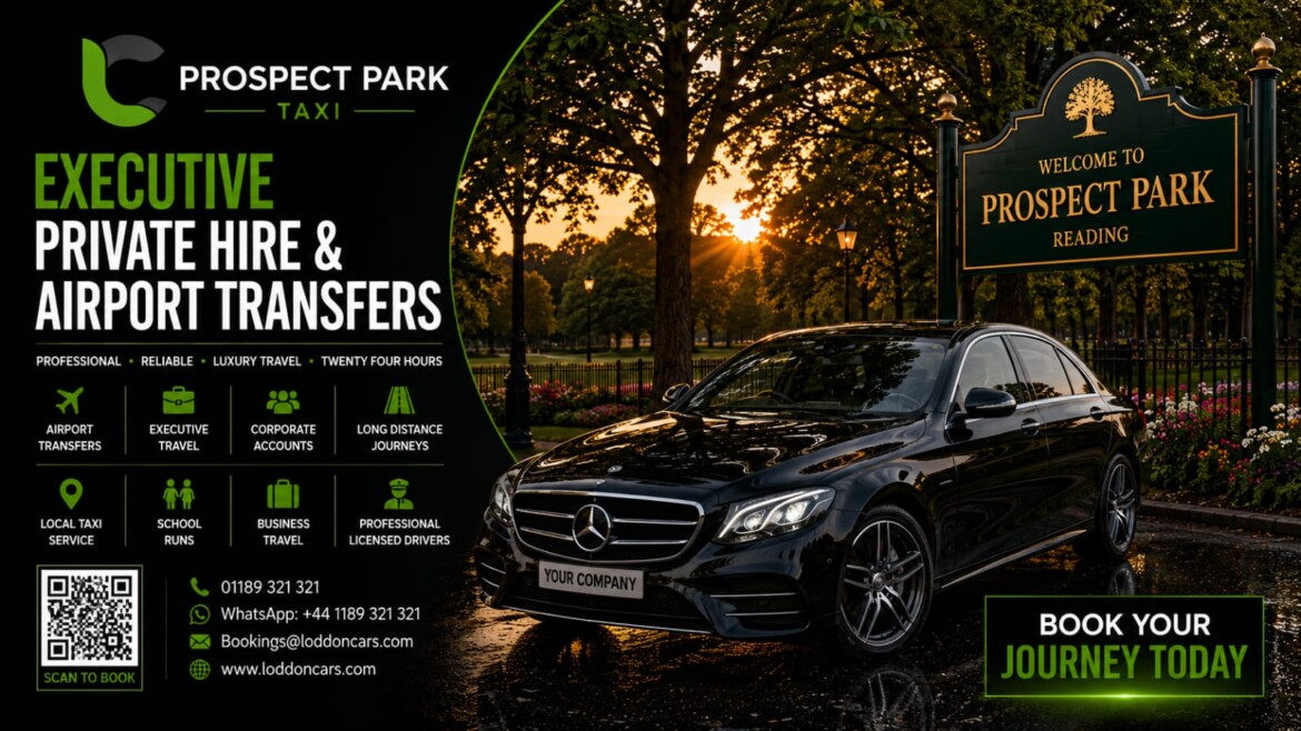 Loddon Cars executive vehicle outside Prospect Park in Reading