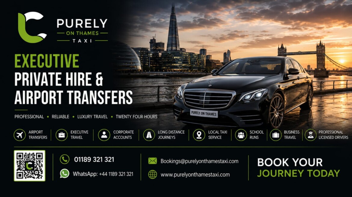 Luxury Loddon Cars vehicle near the River Thames in Purley on Thames with Berkshire countryside background