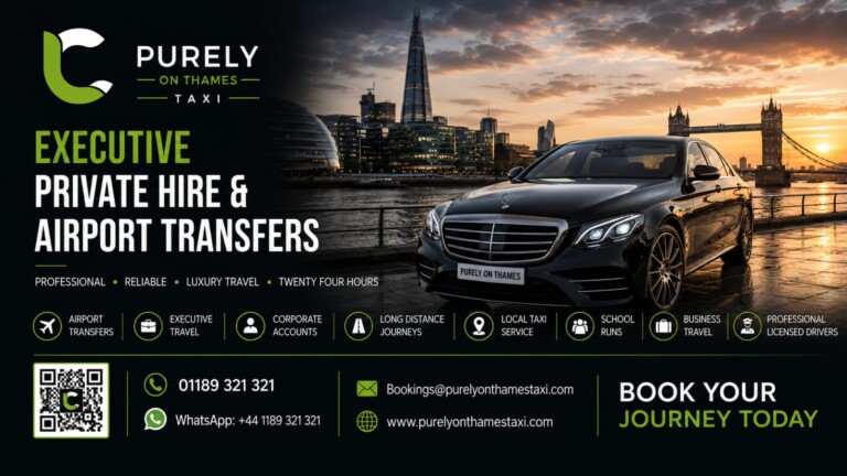 Luxury Loddon Cars vehicle near the River Thames in Purley on Thames with Berkshire countryside background