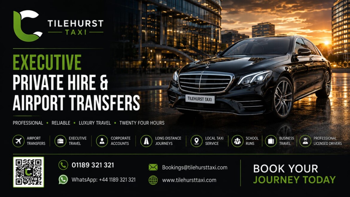 Luxury Loddon Cars vehicle arriving in Tilehurst with Berkshire surroundings
