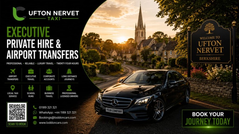 Loddon Cars executive vehicle travelling through Ufton Nervet village