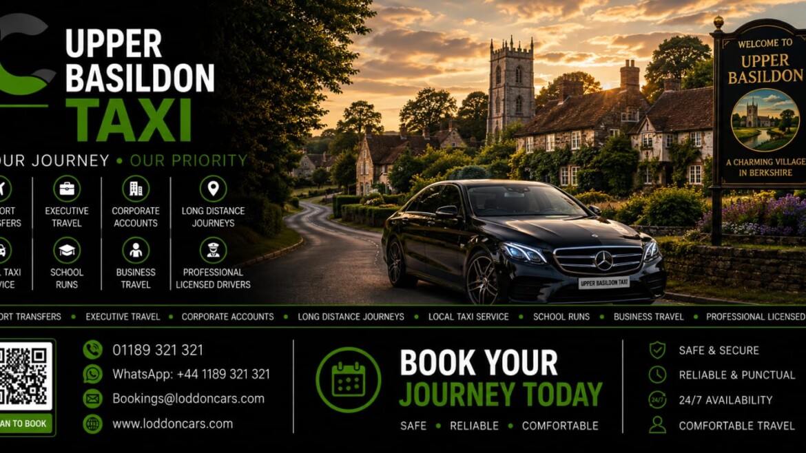 Loddon Cars executive vehicle near Upper Basildon countryside